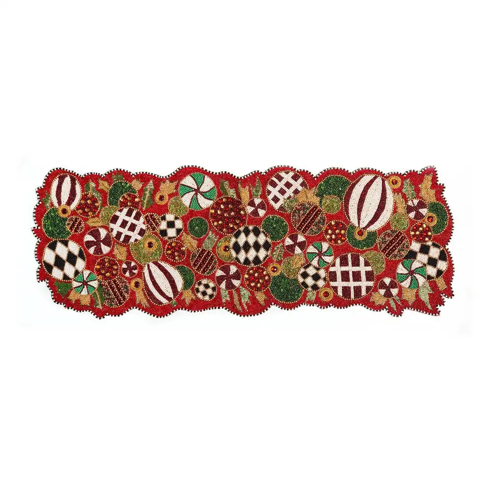 Jolly Ornaments Beaded Table Runner