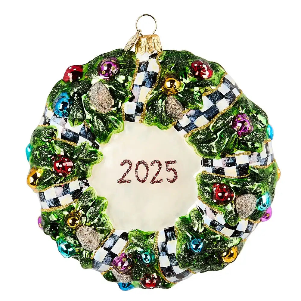 2025 Black Santa Wreath Glass Ornament
