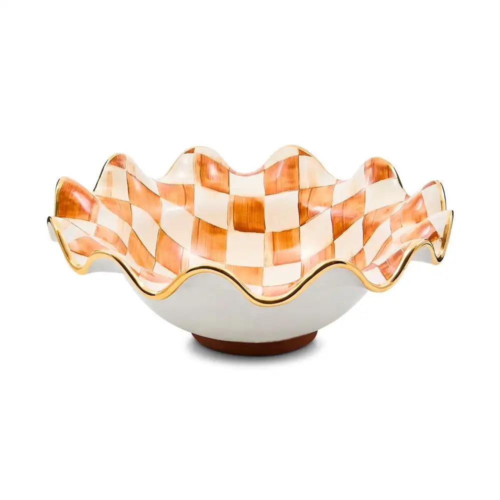 Ginger Check Medium Ceramic Fluted Serving Bowl