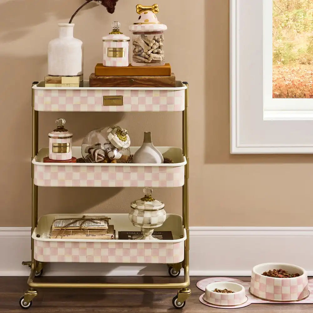 Rosy Check 3-Tier Kitchen Cart