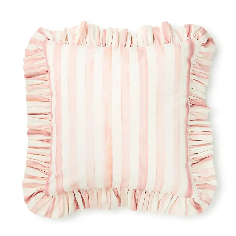 Mocha Stripe Throw Pillow with Ruffle