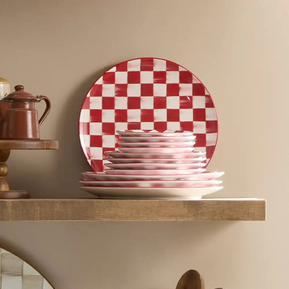 Cherry Check Dinner Plates, Set of 4