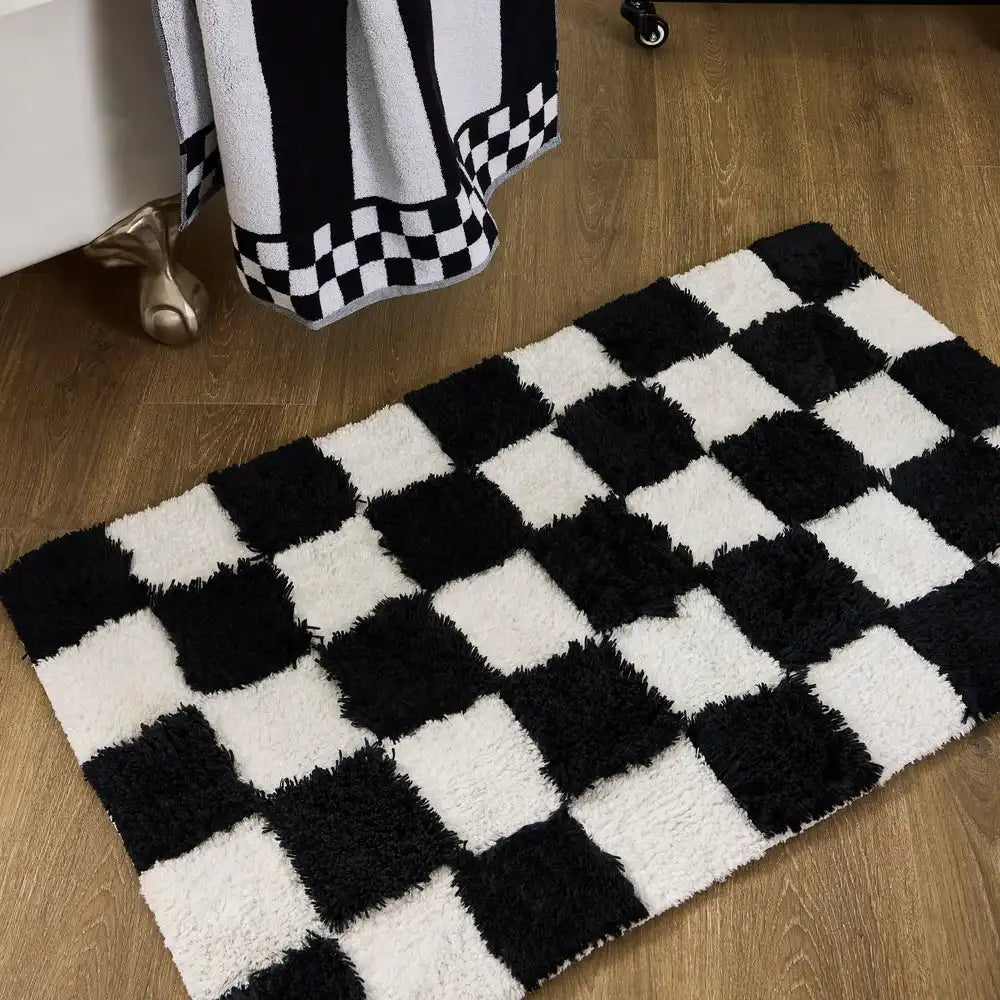 Checkerboard Black Bath Rug