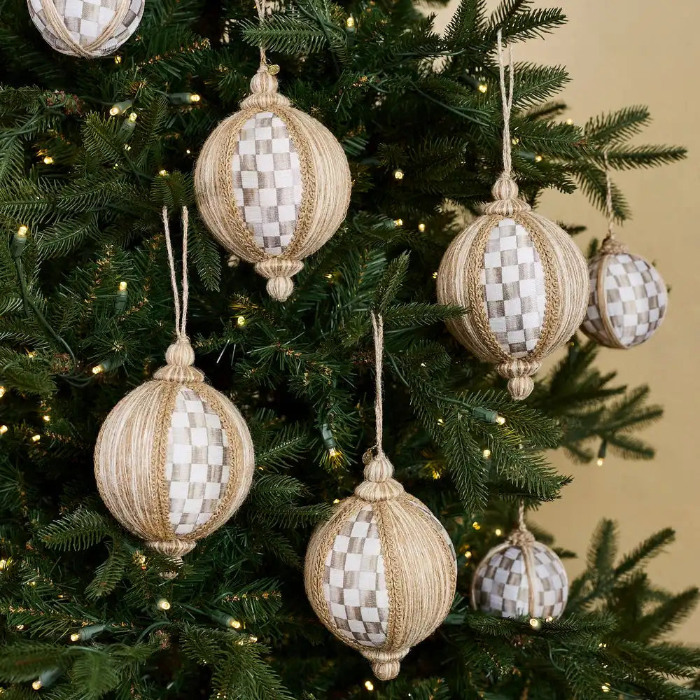 Natural Noel Patchwork Large Ball Ornaments, Set of 4