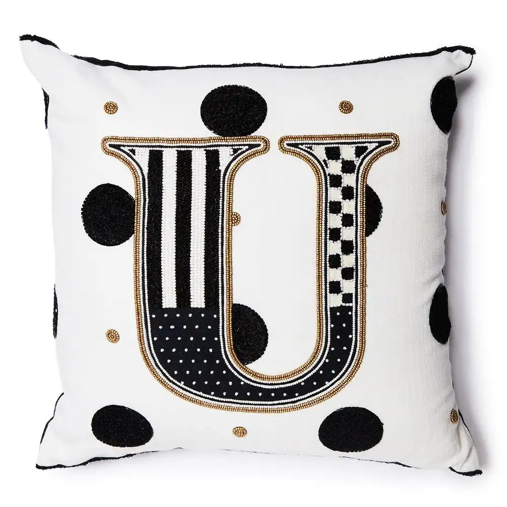 Monogram "U" Beaded Throw Pillow