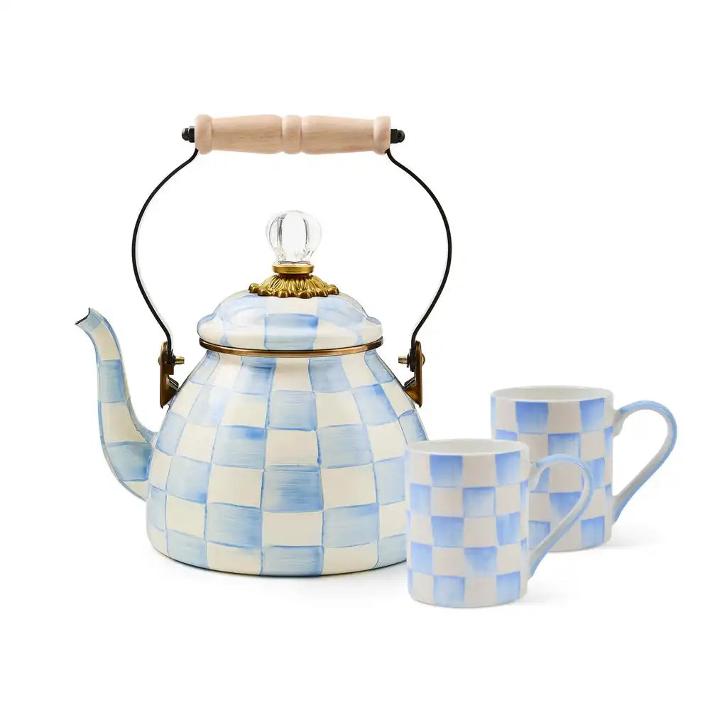 Sky Check 2 Quart Kettle & Porcelain Mug Set