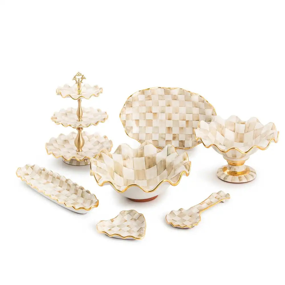 Parchment Check Medium Fluted Serving Bowl